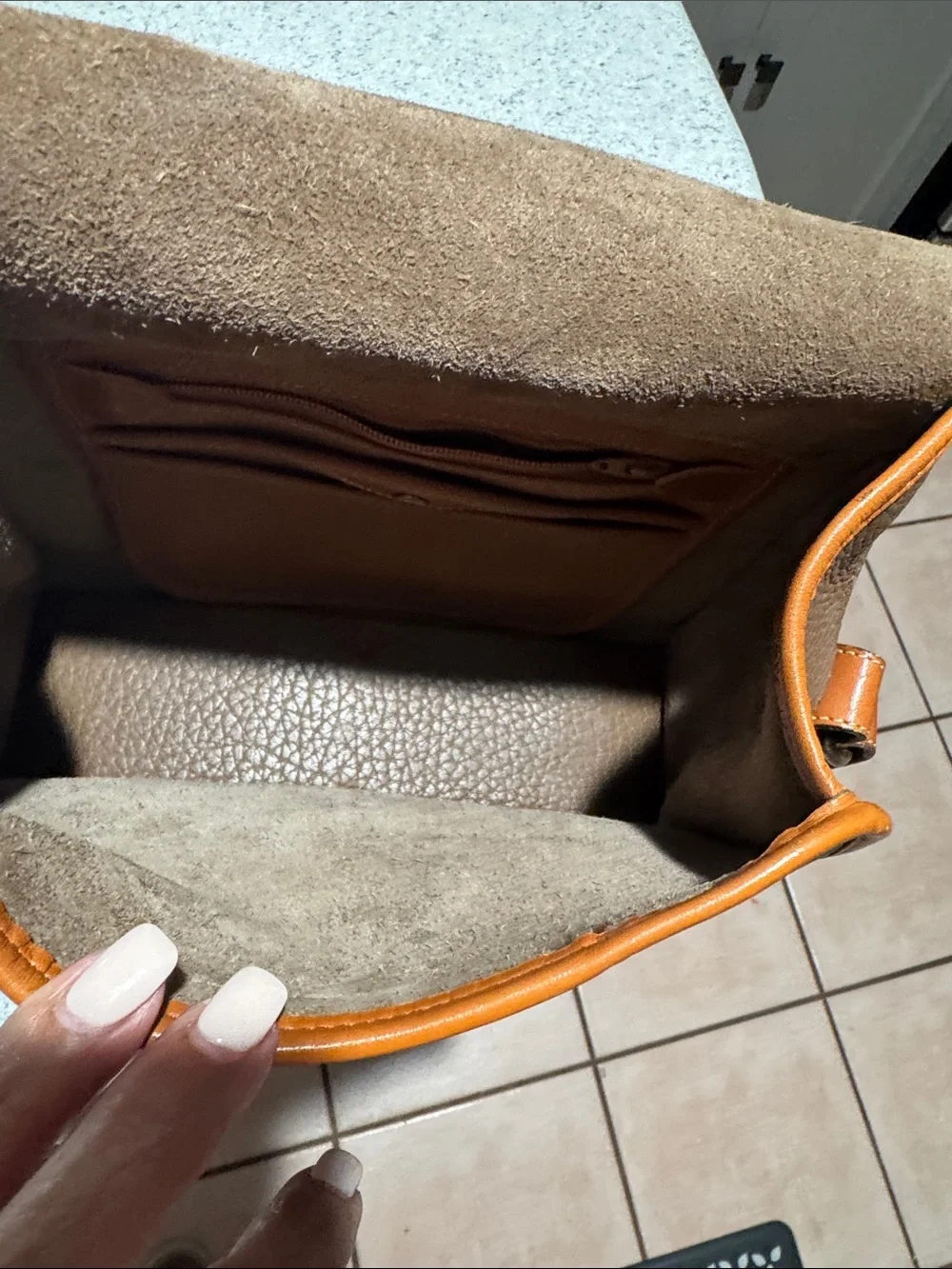 Dooney & Bourke Brown Pebbled Leather Messenger with Tan Trim